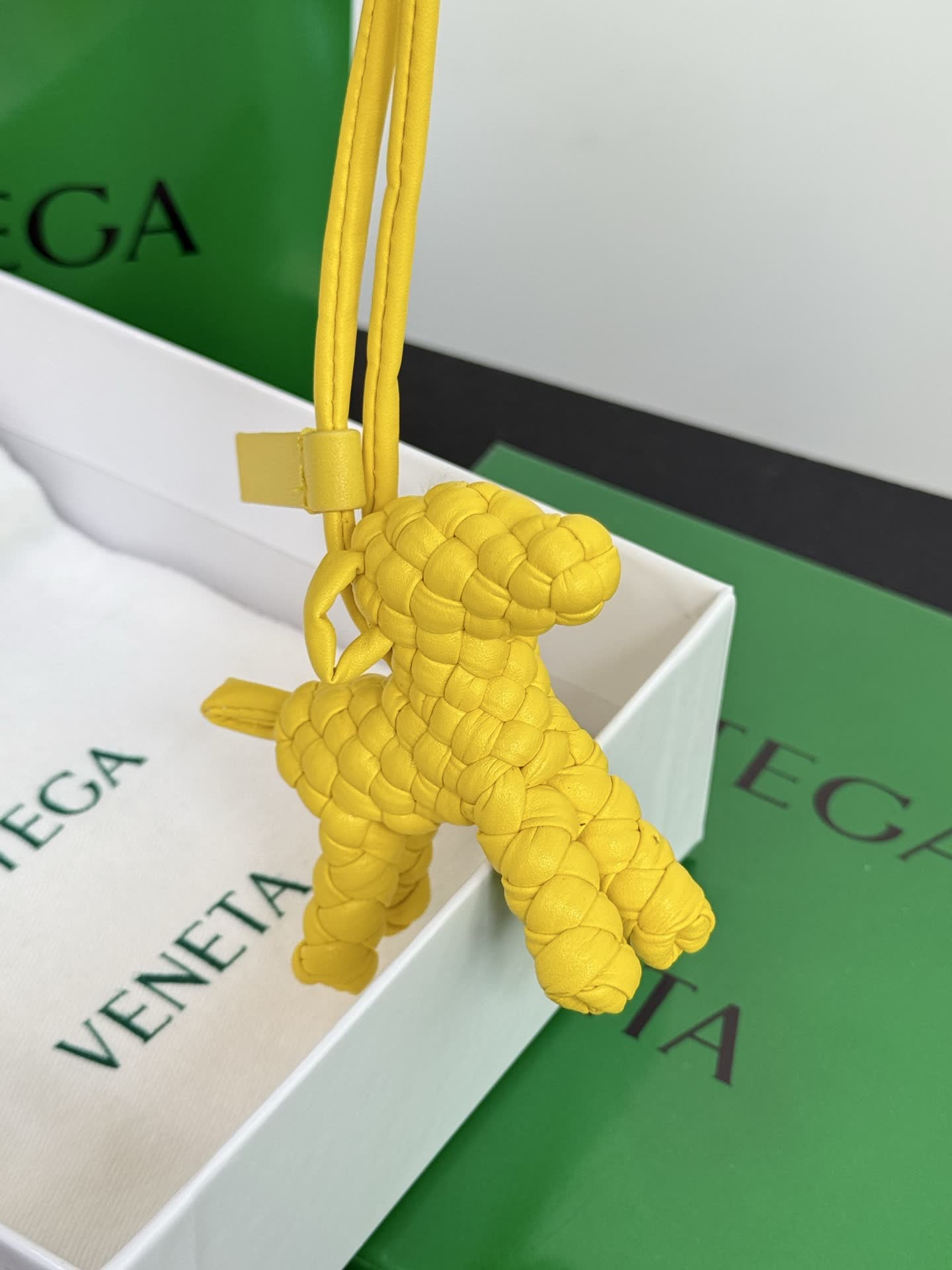 Bottega Veneta Yellow Quilted Dog Charm